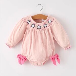 Halloween Ghost with Bow Smocked Bubble Romper 3M